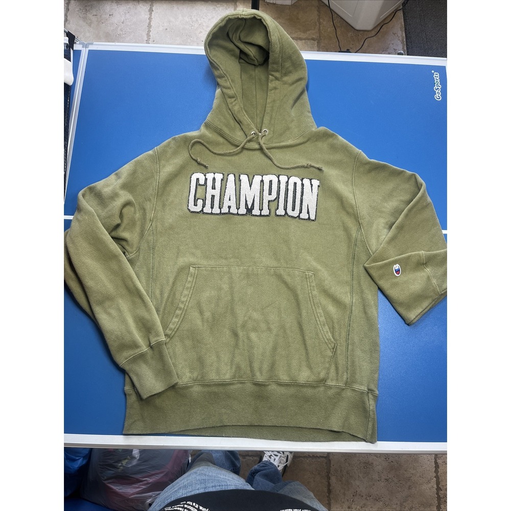 VTG CHAMPION 3D STITCH LOGO SPELLOUT REVERSE WEAVE PULLOVER HOODIE MENS SIZE M